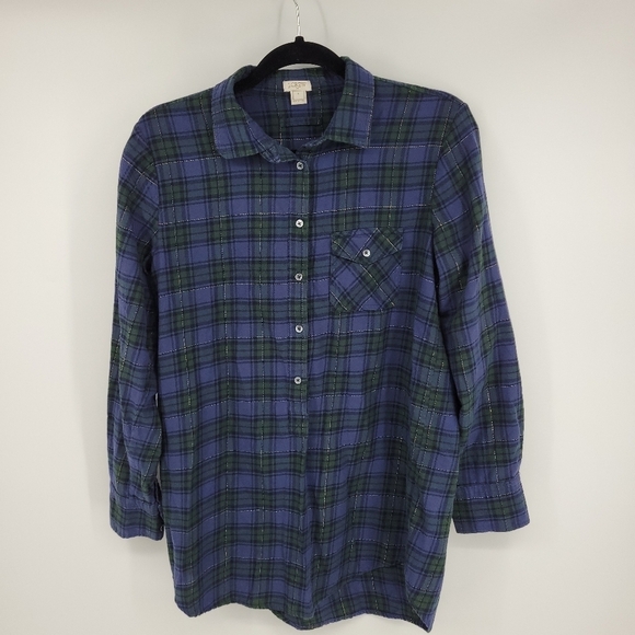 J.Crew Womens Button Up Plaid Green and Blue Long Sleeve Shirt Size S - Picture 3 of 8